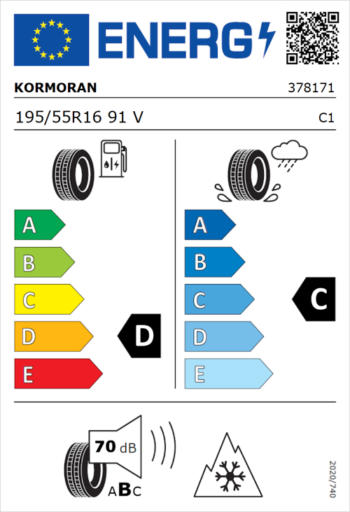 Tyre Label for Kormoran All Season 195/55R16 91V