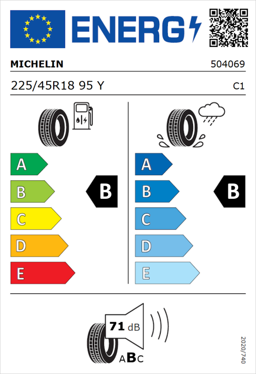 Tyre Label for Michelin Pilot Sport 4 (Zero Pressure) 225/45R18 95Y