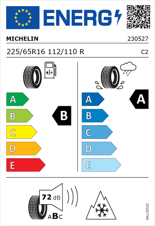 Tyre Label for Michelin Agilis 3 225/65R16 112/110R