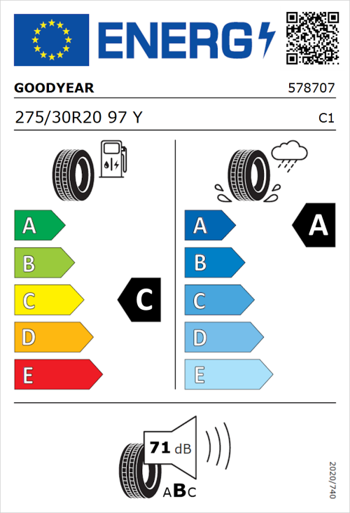 Tyre Label for Goodyear Eagle F1 Asymmetric 5 275/30R20 97Y