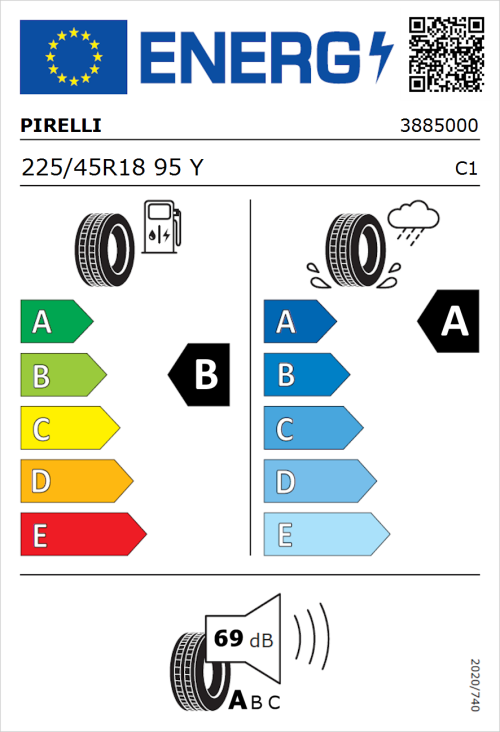 Tyre Label for Pirelli Cinturato P7 (P7C2) 225/45R18 95Y
