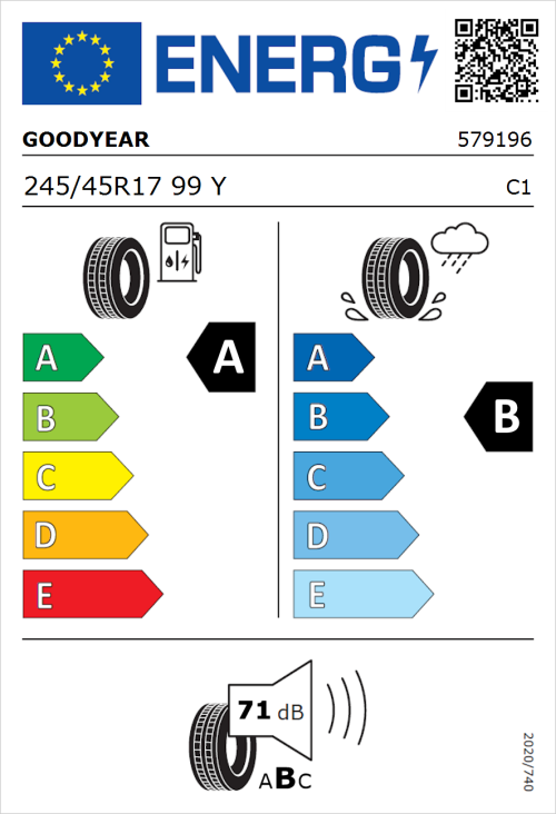 Tyre Label for Goodyear Eagle F1 Asymmetric 5 245/45R17 99Y