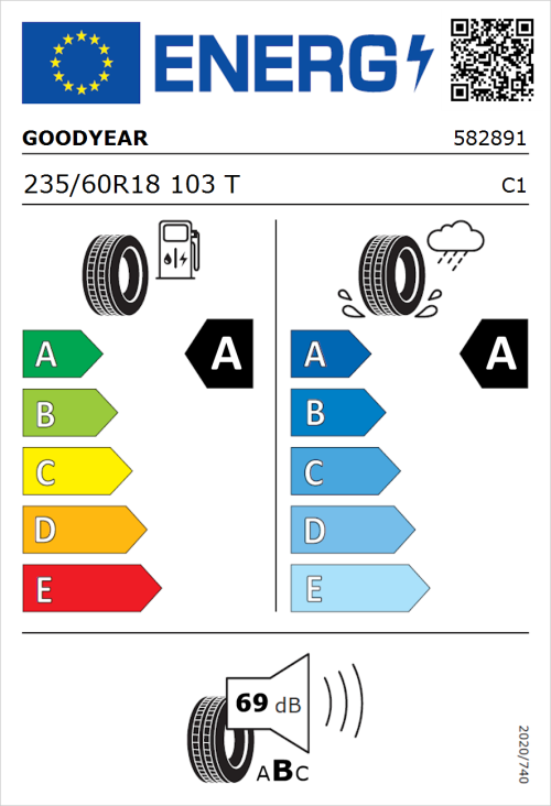 Tyre Label for Goodyear Eagle F1 Asymmetric 5 235/60R18 103T