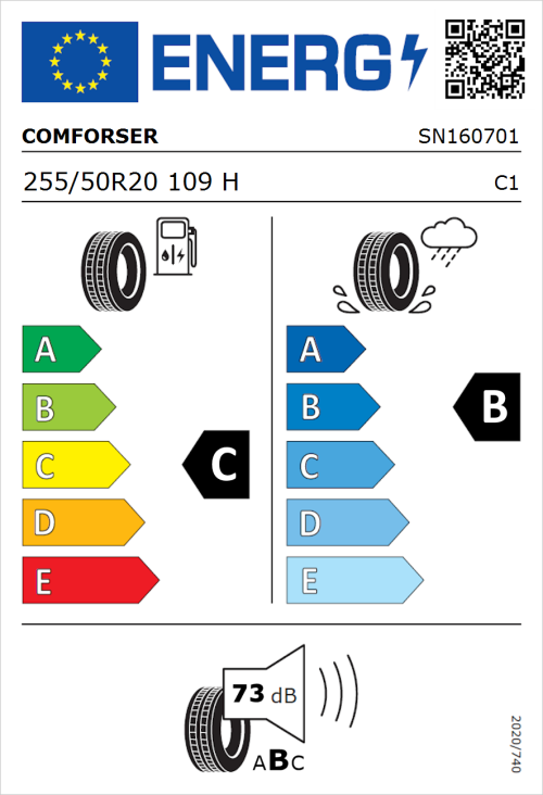 Tyre Label for Comforser EF1500 255/50R20 109H
