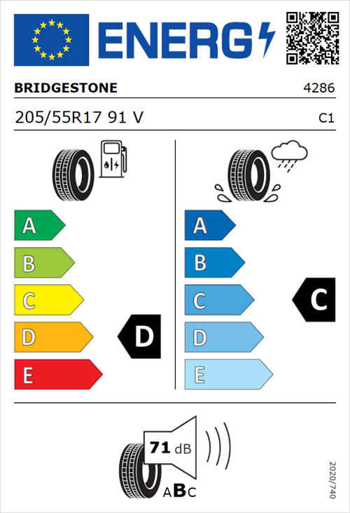 Tyre Label for Bridgestone Dueler H/P Sport 205/55R17 91V