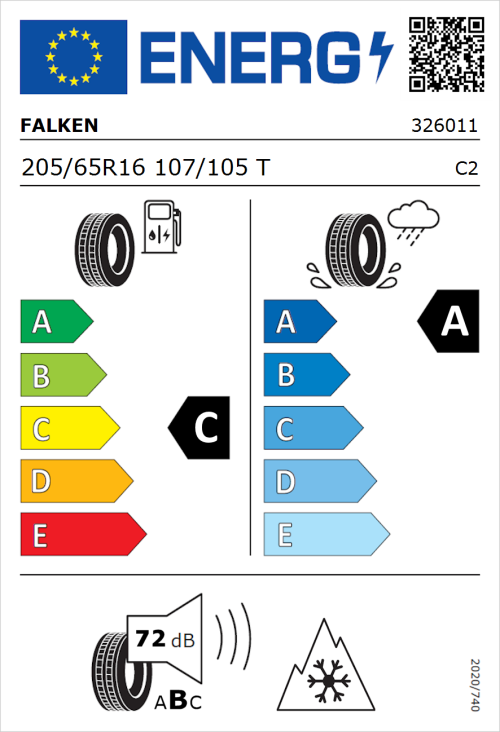 Tyre Label for Falken Eurowinter VAN01 205/65R16 107/105T